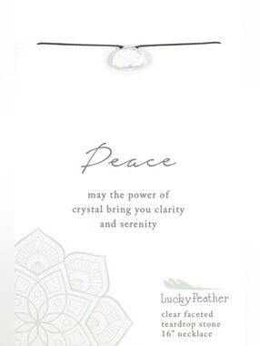 NWT Lucky Feather Corded Color Power Necklace - Crystal - Peace - Clear